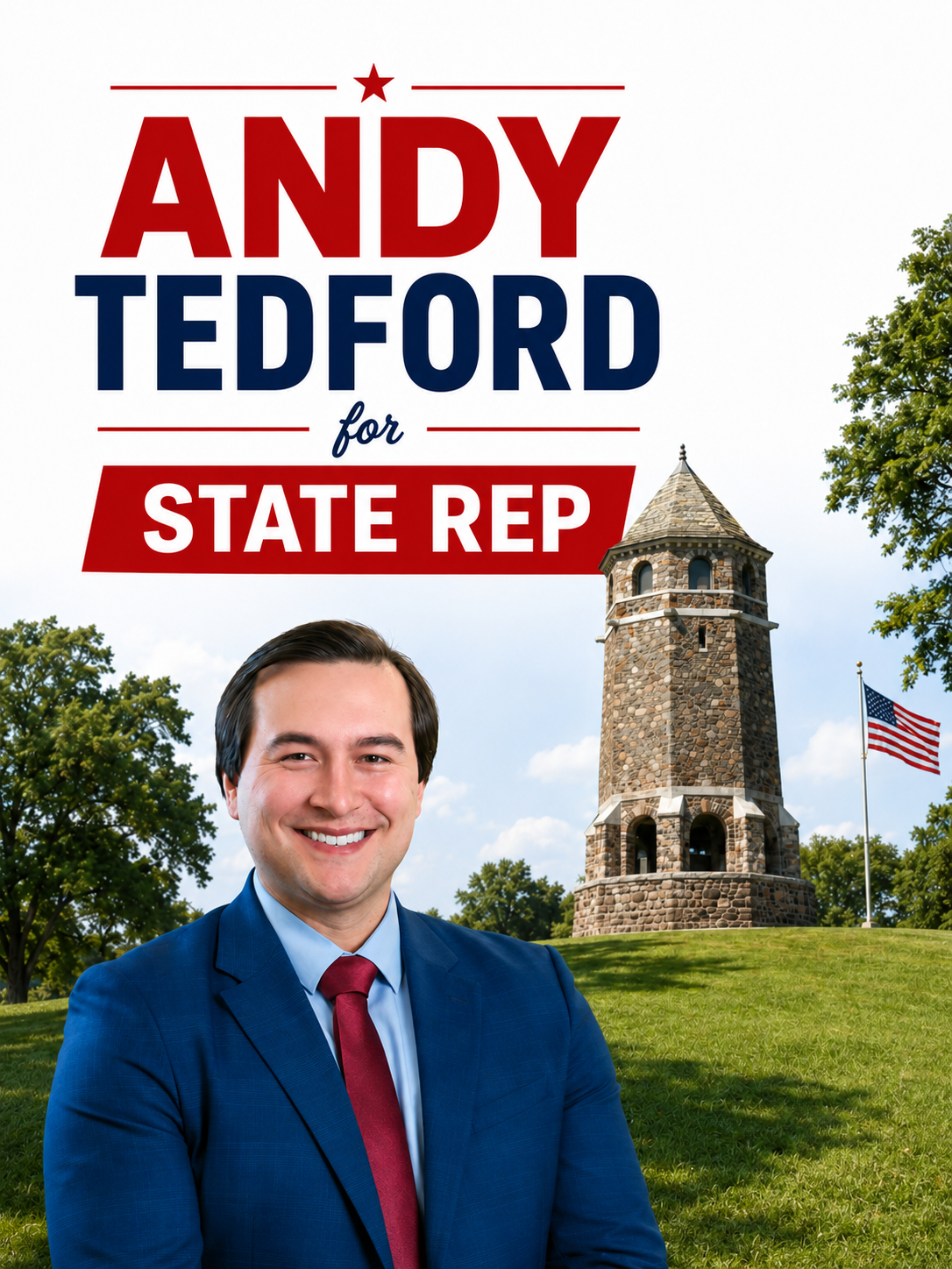 Andy Tedford in front of Fox Hill Tower